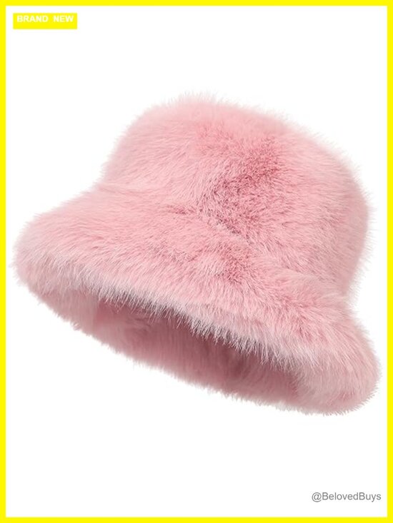 Faux Fur Bucket Hat and Headband Set for Winter